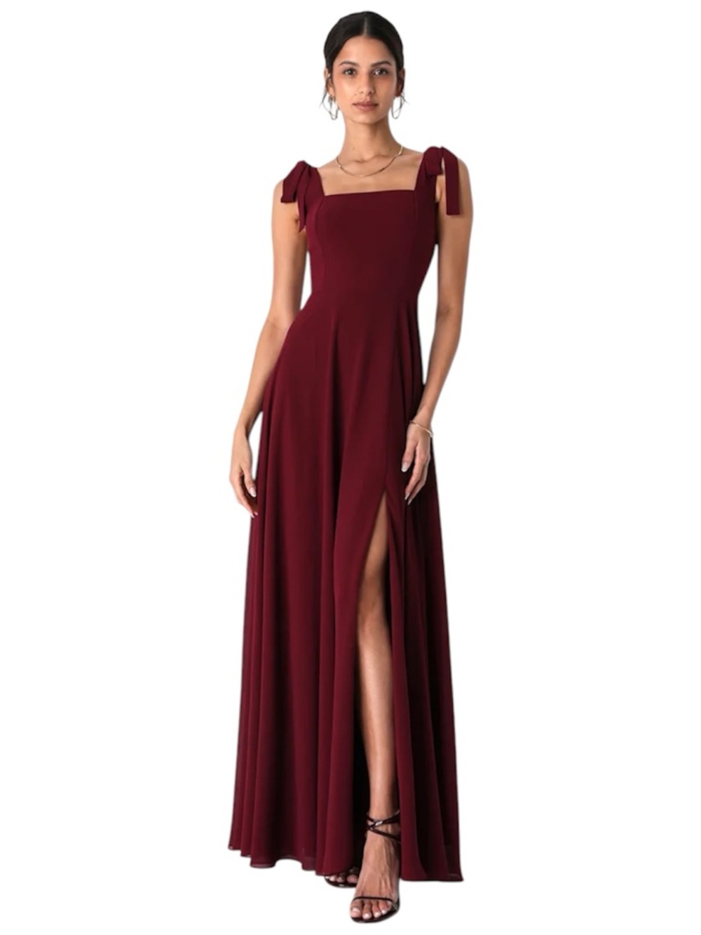 Lulus Love Me Forever Burgundy Square Neck Maxi Dress- Small